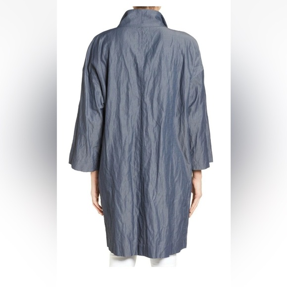 Eileen Fisher Jacket Organic Denim Cotton Metallic Thread Coat Size XL Oversized - Picture 10 of 13